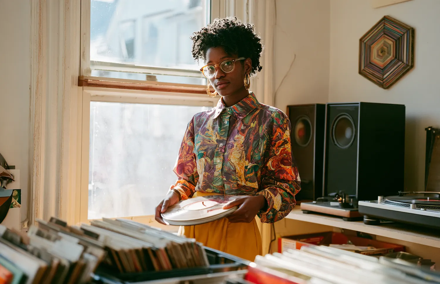 woman holding record